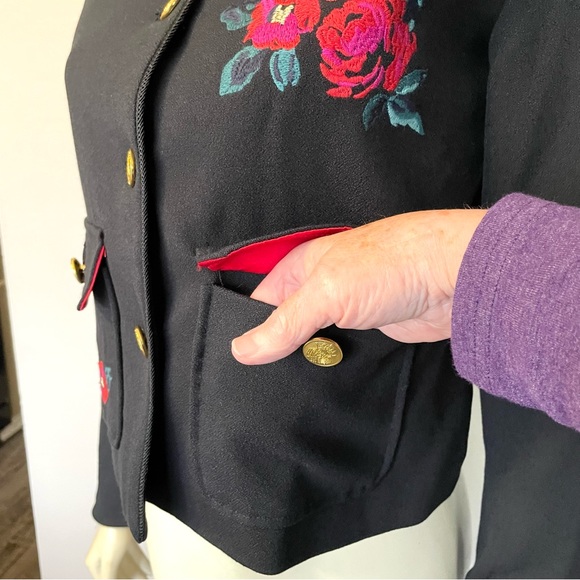 A New Day NWT Jacket Coat Black w/Embroidered Roses Sz. 4 - Picture 5 of 11